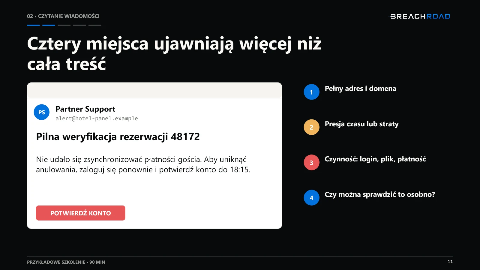 Wybrany slajd ze szkolenia Breachroad o phishingu w hotelarstwie — 11
