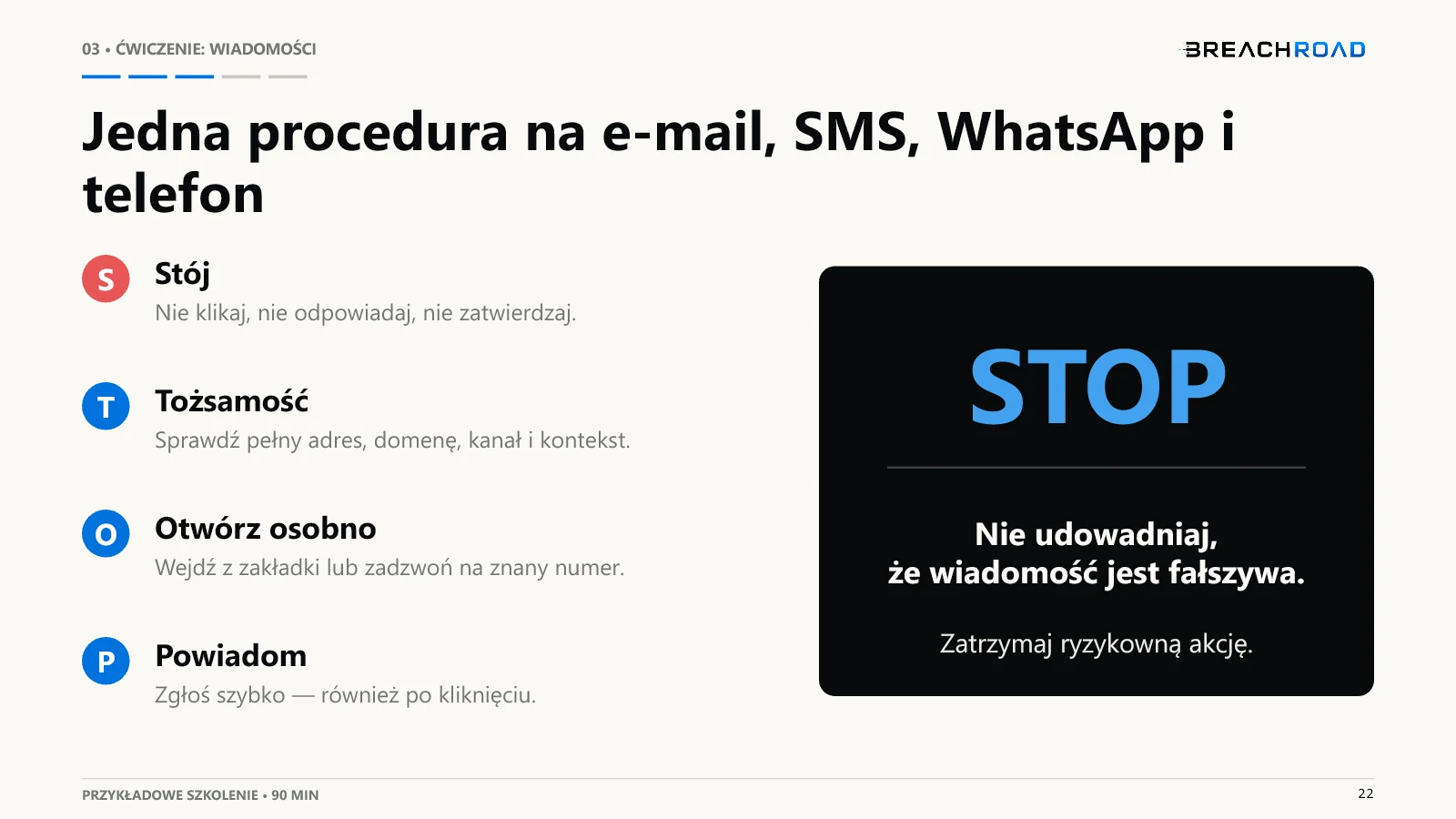 Wybrany slajd ze szkolenia Breachroad o phishingu w hotelarstwie — 22